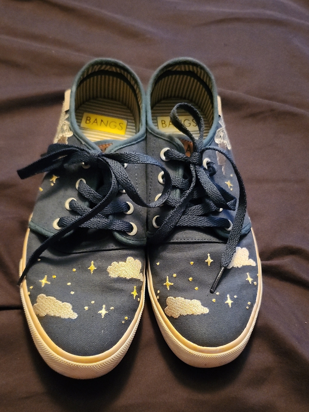 Bangs Navy Canvas Sneakers with Gold Cloud & Star Embroidery